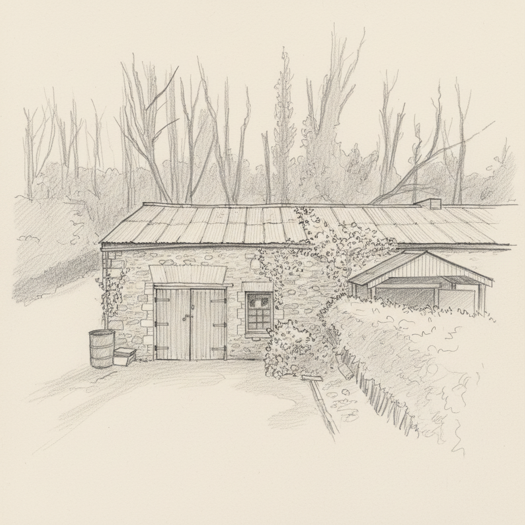 A pencil sketch of a residential street used as inspiration for a first-home gift